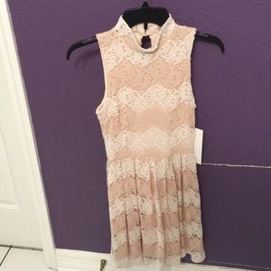 Cute crochet stripe dress w/ high neck
